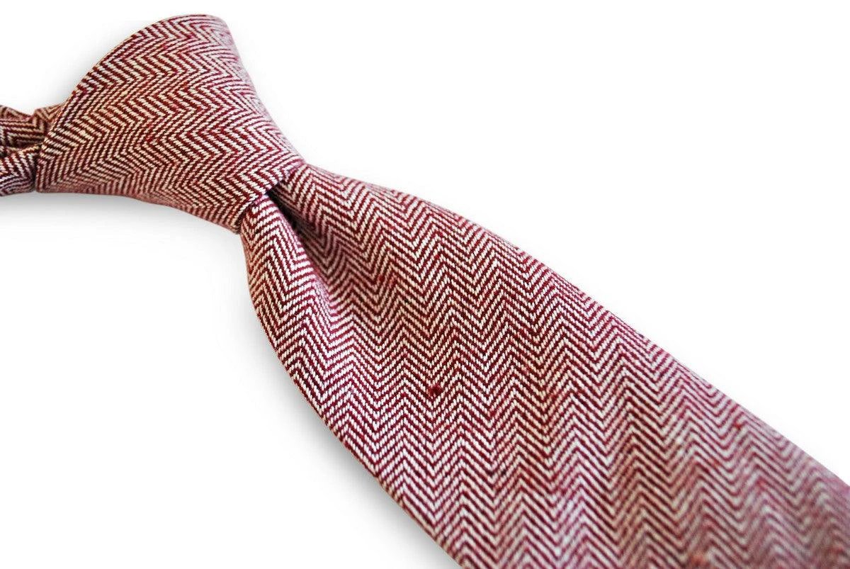 maroon/dark red herringbone tweed slim wool tie by Frederick Thomas Handmade Mens Ties