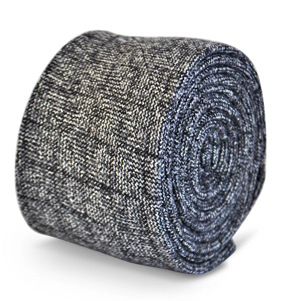 Dark Grey Herringbone Tweed Slim Wool Tie By Frederick Thomas - Handcrafted Tweed Texture For Subtle Professional Polish by Frederick Thomas Handmade Mens Ties