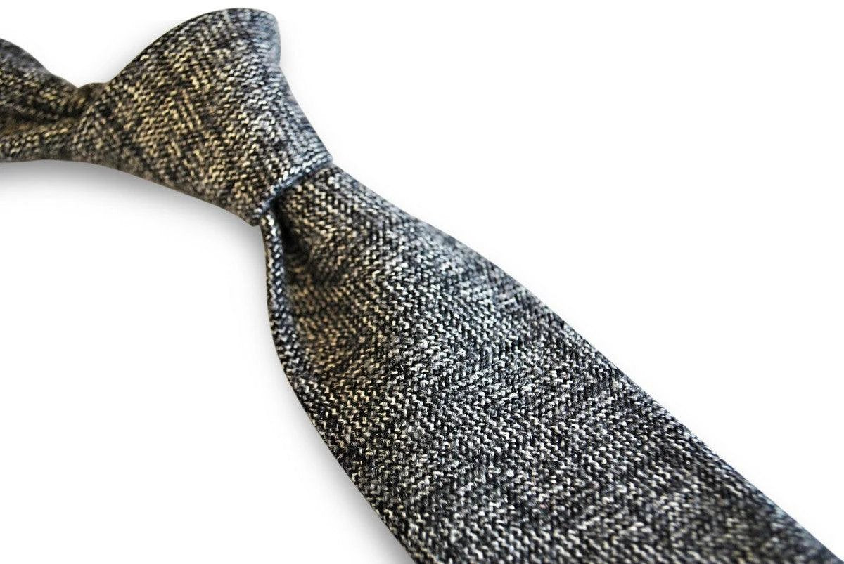 Dark Grey Herringbone Tweed Slim Wool Tie By Frederick Thomas - Handcrafted Tweed Texture For Subtle Professional Polish by Frederick Thomas Handmade Mens Ties