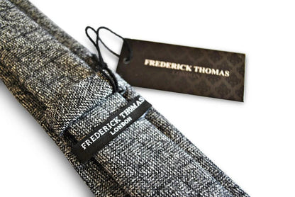 Dark Grey Herringbone Tweed Slim Wool Tie By Frederick Thomas - Handcrafted Tweed Texture For Subtle Professional Polish by Frederick Thomas Handmade Mens Ties