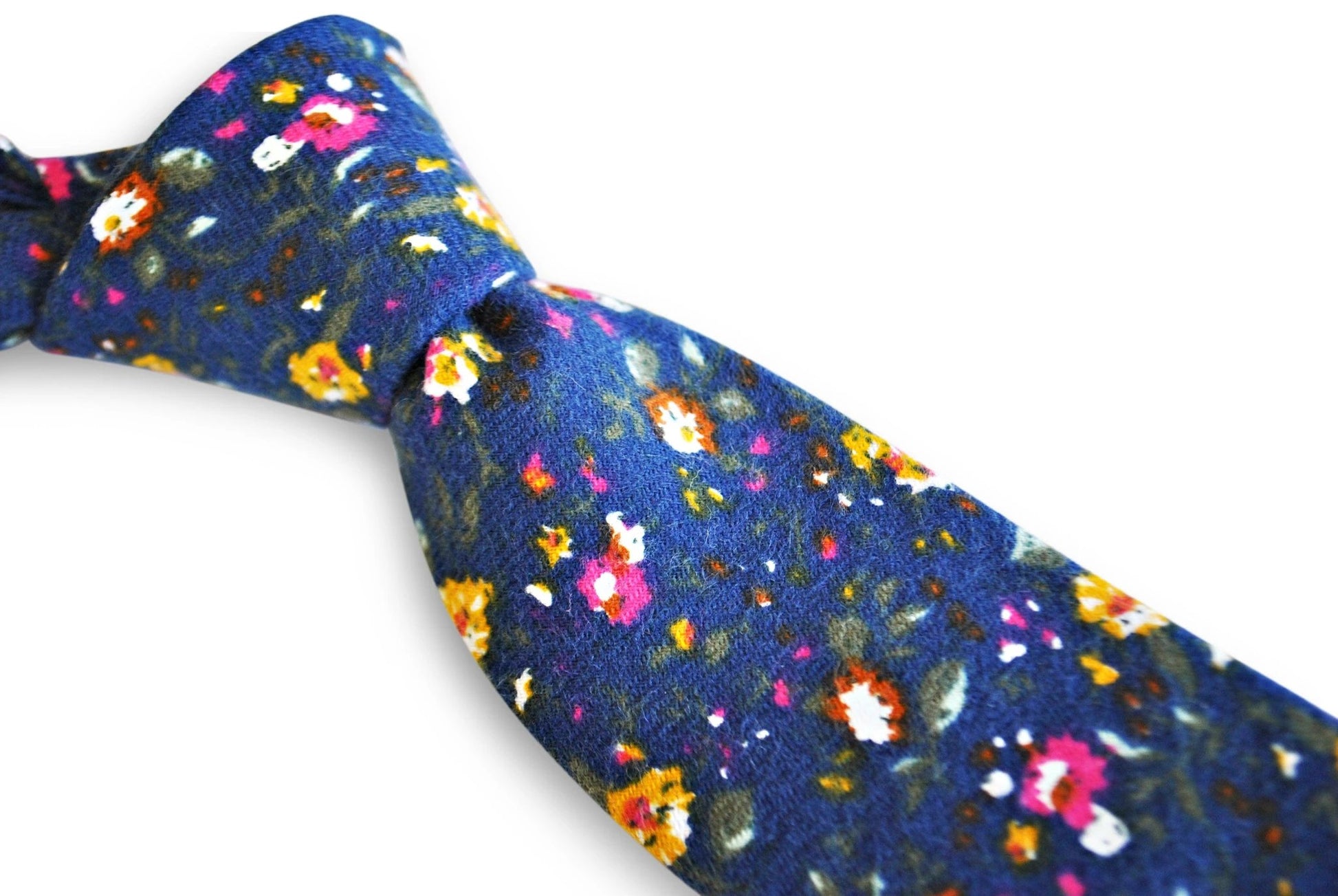 blue slim floral 100% cotton tie by Frederick Thomas Handmade Mens Ties