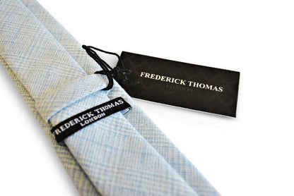 light blue and white check pattern tie in 100% wool by Frederick Thomas Handmade Mens Ties