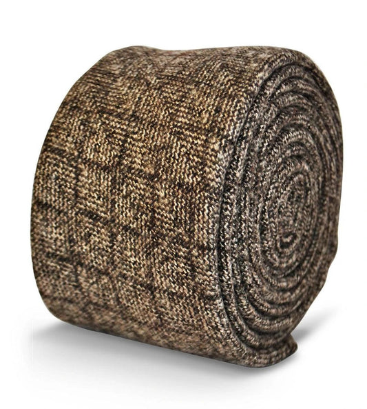 Brown Squared Tweed Wool Tie - Handmade With Signature Floral Rear Detail For The Luxury Professional Man
