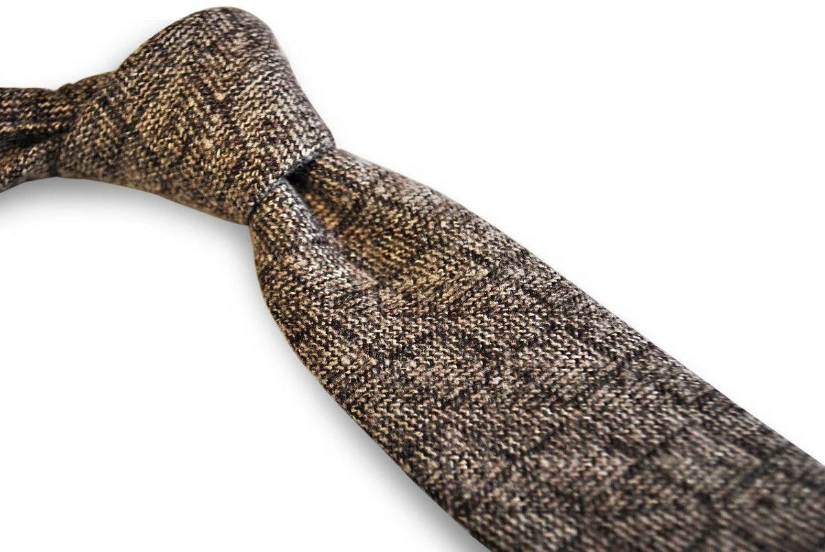 Brown Squared Tweed Wool Tie - Handmade With Signature Floral Rear Detail For The Luxury Professional Man