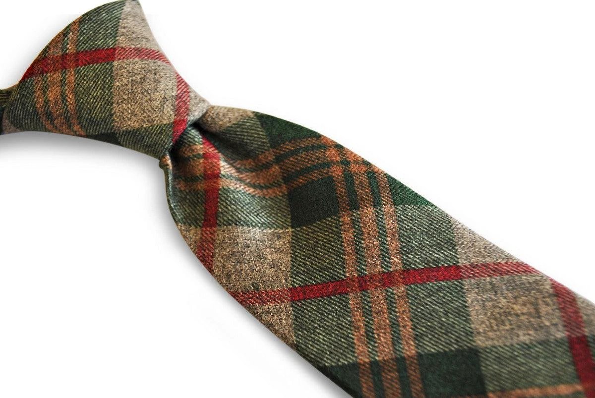 green, beige, orange and red check tie by Frederick Thomas Handmade Mens Ties