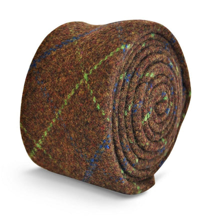 brown, blue and green check tweed skinny tie by Frederick Thomas Handmade Mens Ties