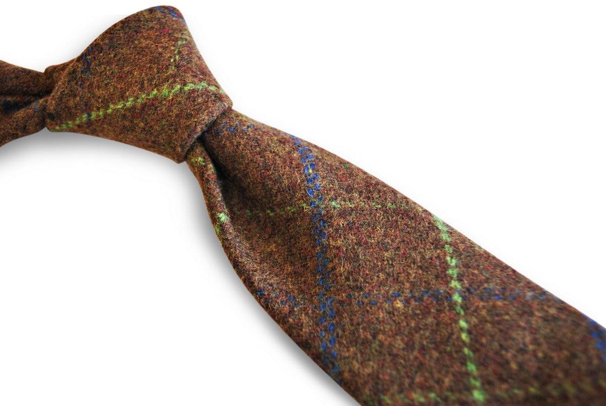 brown, blue and green check tweed skinny tie by Frederick Thomas Handmade Mens Ties