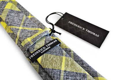 Grey and Yellow Check Tie - Handmade by Frederick Thomas for the Luxury Professional by Frederick Thomas Handmade Mens Ties