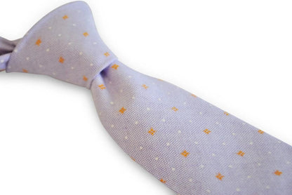 lilac tie with white and orange polka dots by Frederick Thomas Handmade Mens Ties