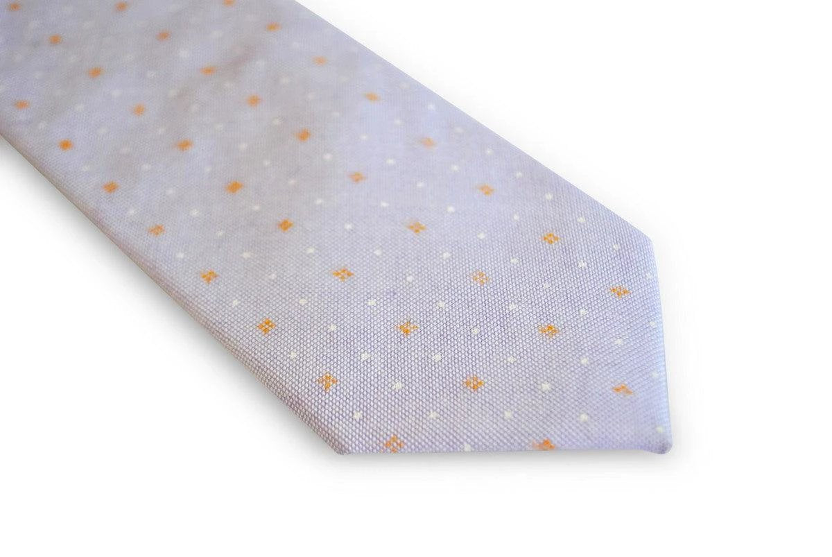 lilac tie with white and orange polka dots by Frederick Thomas Handmade Mens Ties