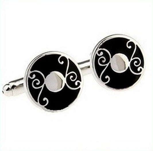 black and silver circular cufflinks by Frederick Thomas Handmade Mens Ties