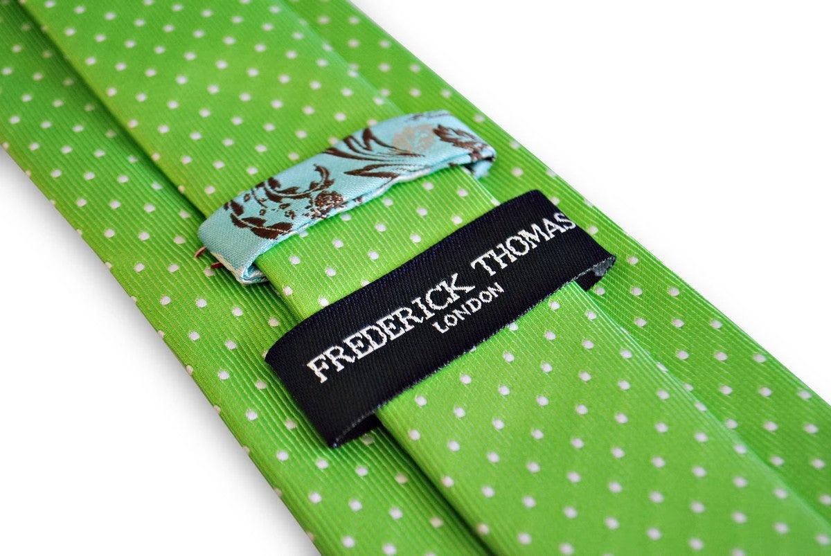 lime green tie with white pin spots by Frederick Thomas Handmade Mens Ties