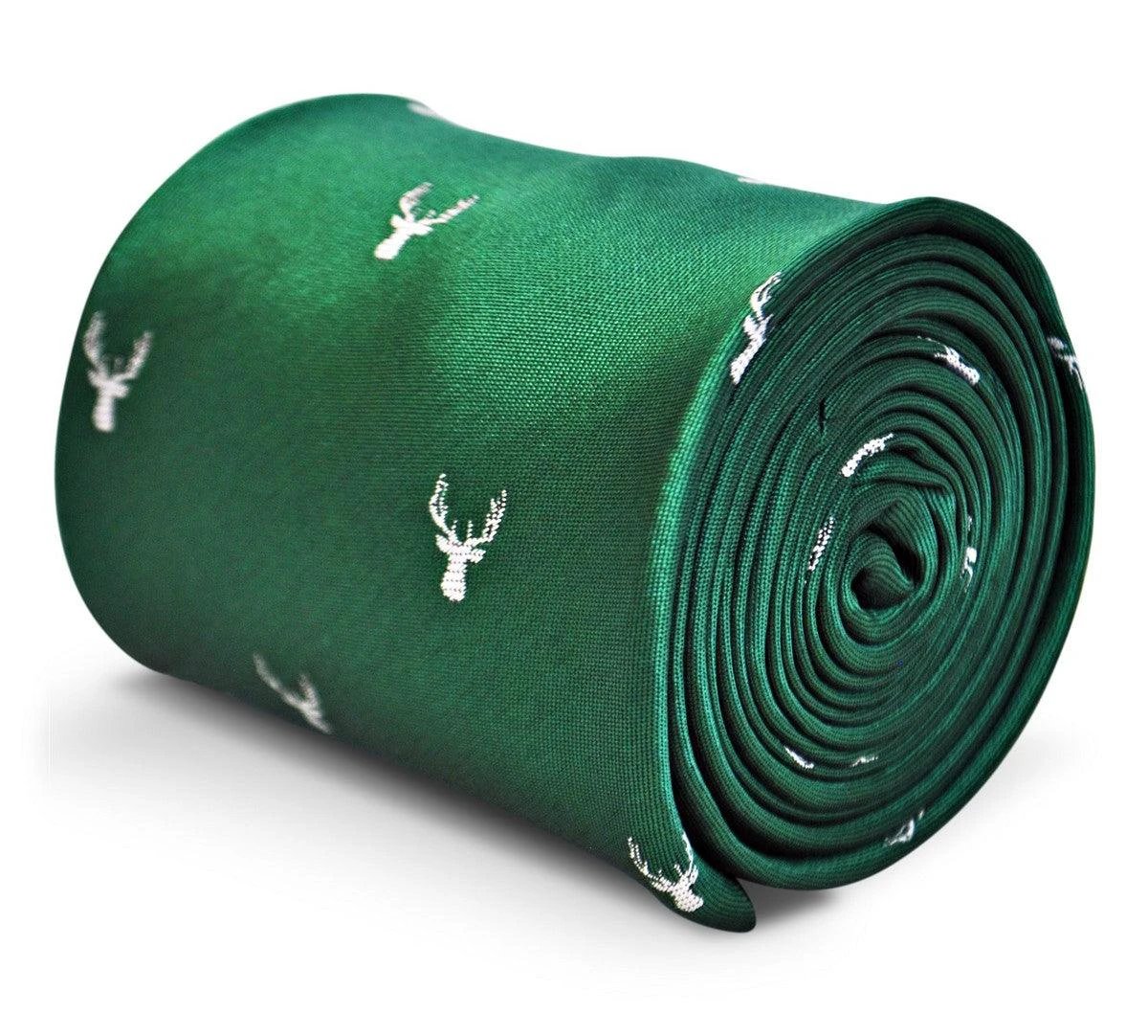 Frederick Thomas Green Tie With White Stag Deer Head Silhouette - Handmade Craftsmanship For A Distinctive Formal Look by Frederick Thomas Handmade Mens Ties
