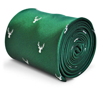 Frederick Thomas Green Tie With White Stag Deer Head Silhouette - Handmade Craftsmanship For A Distinctive Formal Look by Frederick Thomas Handmade Mens Ties