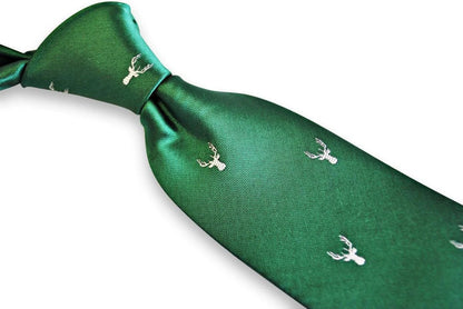 Frederick Thomas Green Tie With White Stag Deer Head Silhouette - Handmade Craftsmanship For A Distinctive Formal Look by Frederick Thomas Handmade Mens Ties