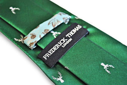 Frederick Thomas Green Tie With White Stag Deer Head Silhouette - Handmade Craftsmanship For A Distinctive Formal Look by Frederick Thomas Handmade Mens Ties