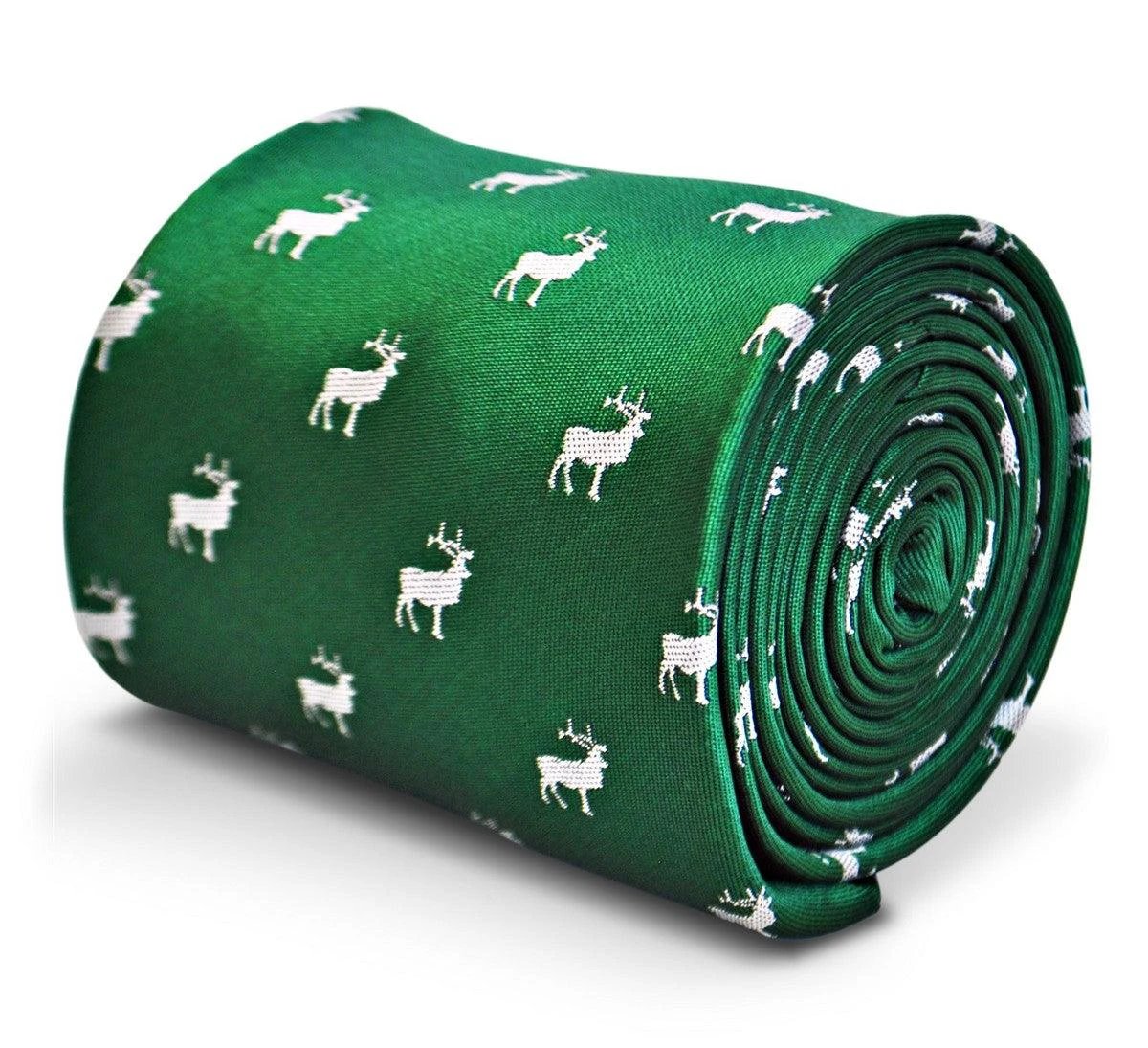 green tie with white stag deer silhouette design by Frederick Thomas Handmade Mens Ties
