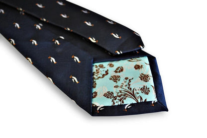 navy tie with penguin design by Frederick Thomas Handmade Mens Ties