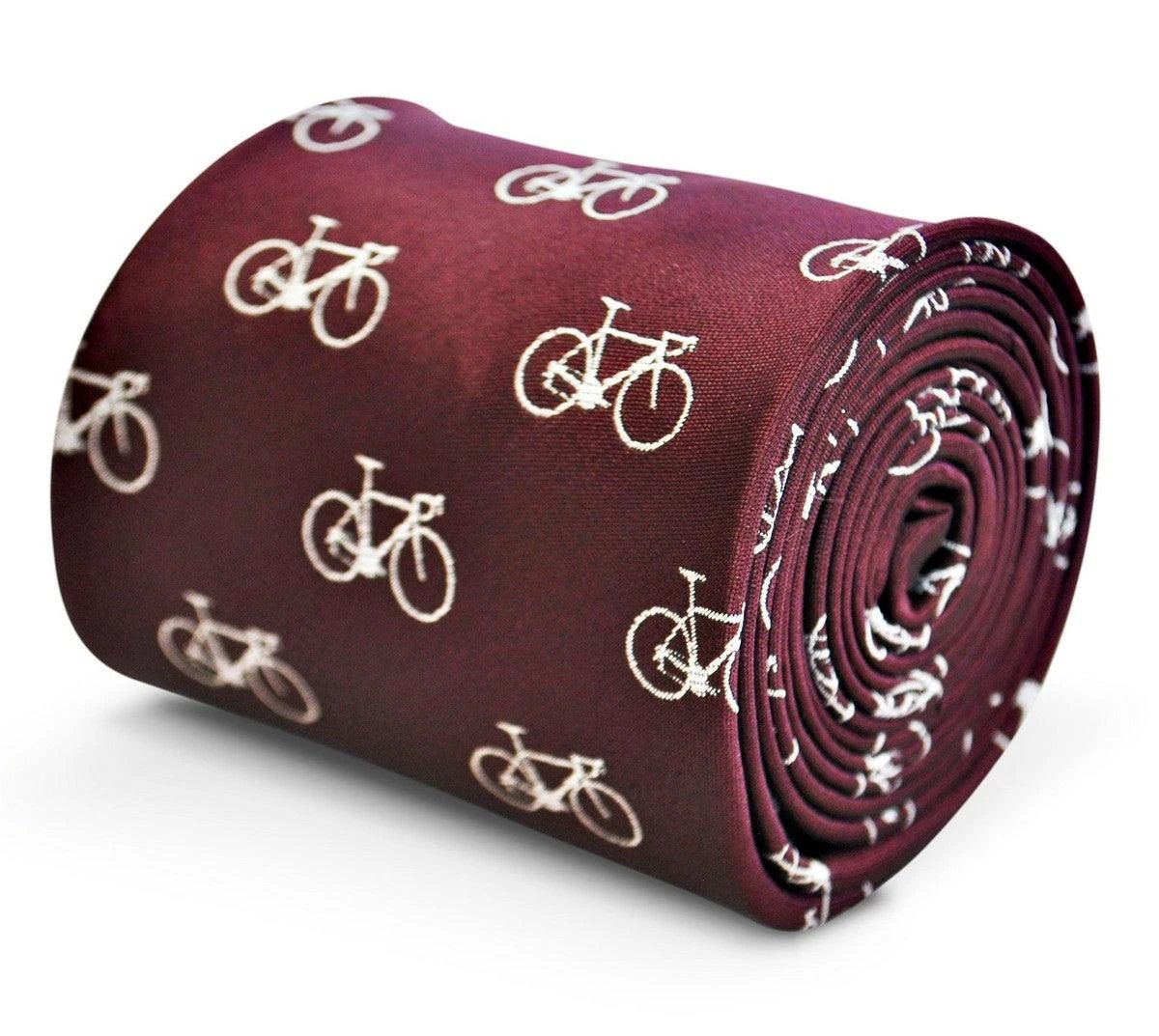 maroon mens tie with bicycle design by Frederick Thomas Handmade Mens Ties