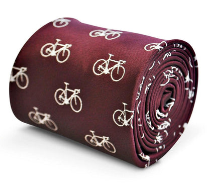 maroon mens tie with bicycle design by Frederick Thomas Handmade Mens Ties