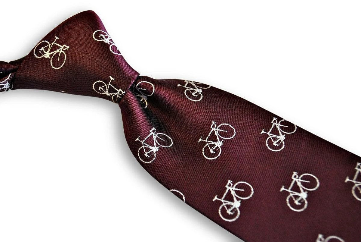 maroon mens tie with bicycle design by Frederick Thomas Handmade Mens Ties