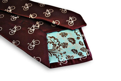 maroon mens tie with bicycle design by Frederick Thomas Handmade Mens Ties