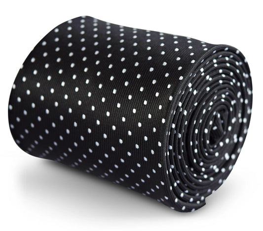 Frederick Thomas Handmade Tie - Black With White Pin Spots Design And Elegant Floral Reverse Detail by Frederick Thomas Handmade Mens Ties
