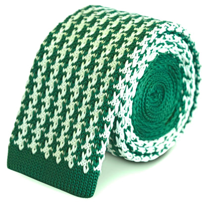green and white dogstooth knitted tie by Frederick Thomas Handmade Mens Ties