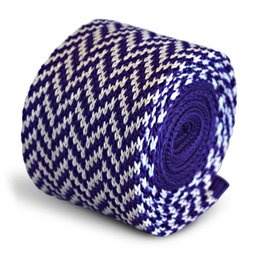 cadbury purple and white herringbone knitted tie by Frederick Thomas Handmade Mens Ties