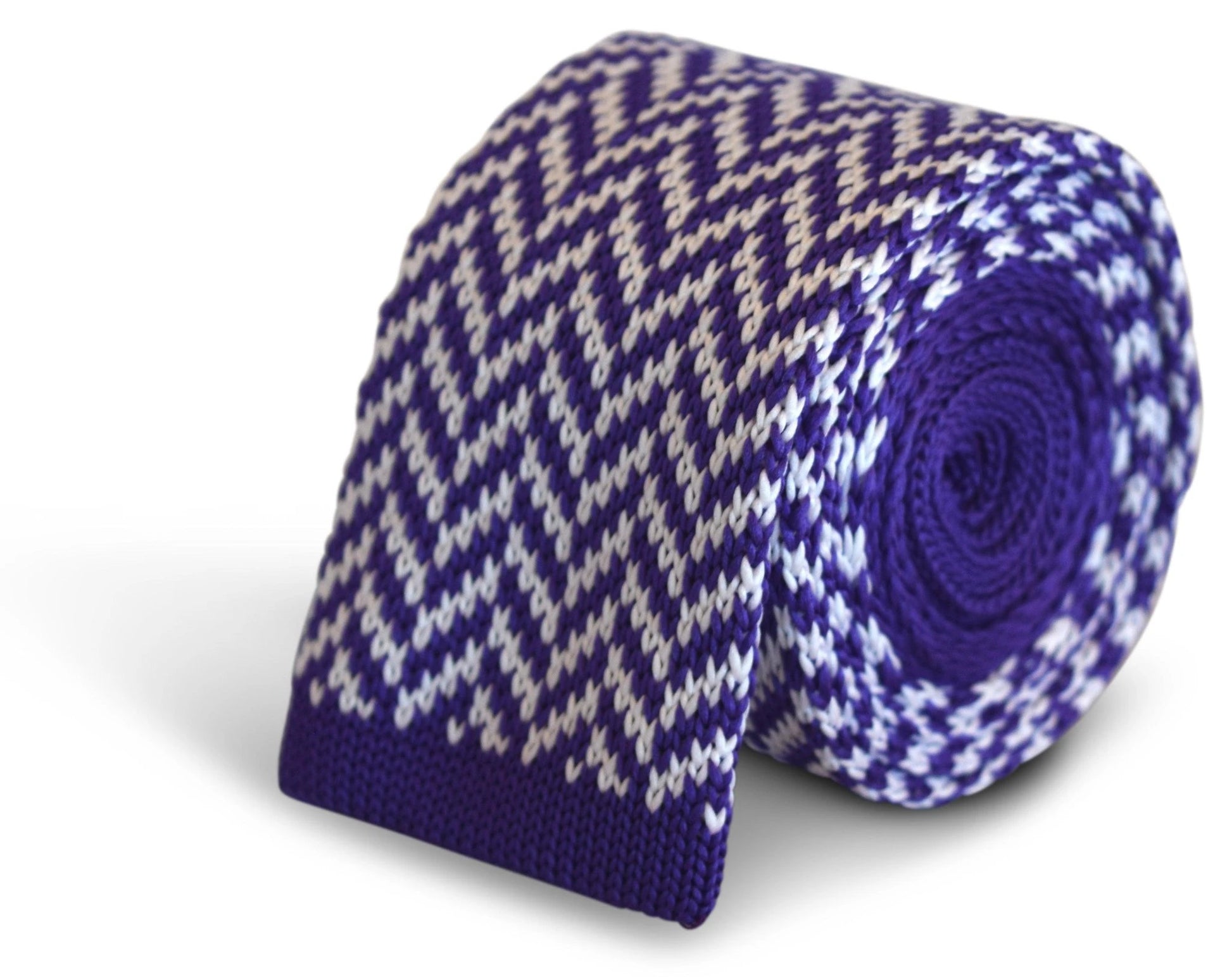 cadbury purple and white herringbone knitted tie by Frederick Thomas Handmade Mens Ties
