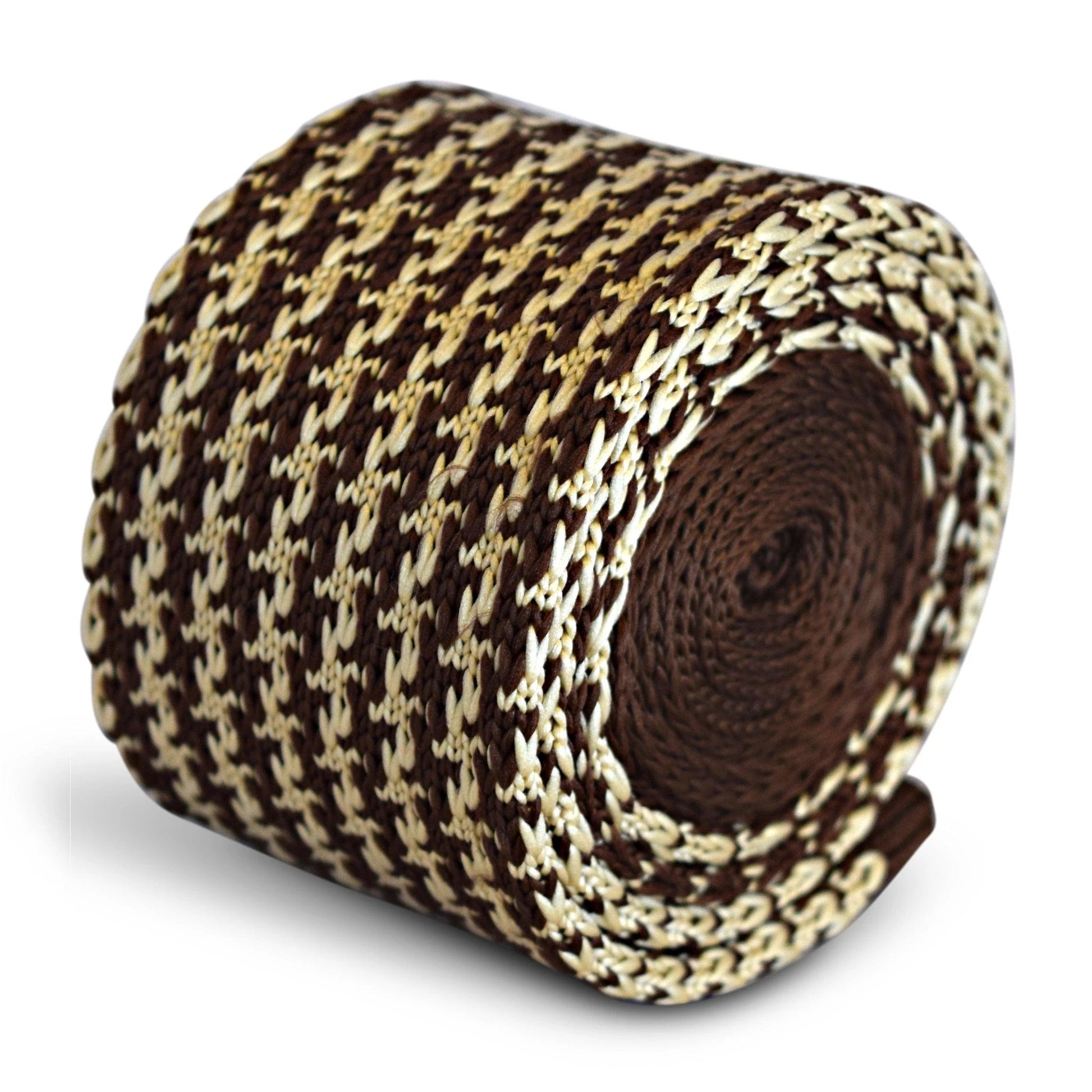brown and cream dogtooth knitted tie by Frederick Thomas Handmade Mens Ties
