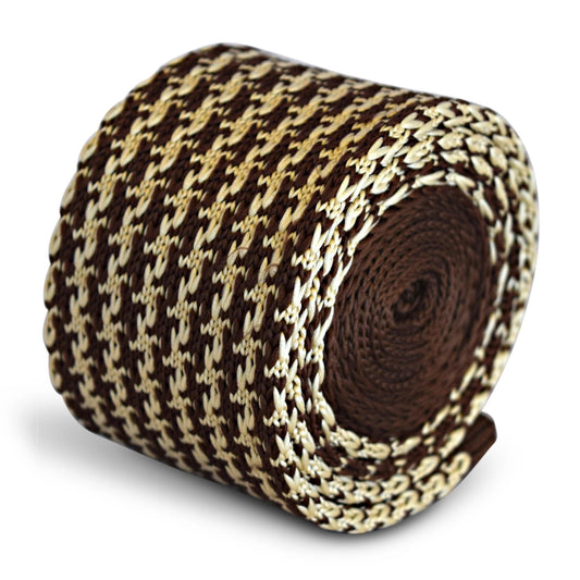 brown and cream dogtooth knitted tie by Frederick Thomas Handmade Mens Ties