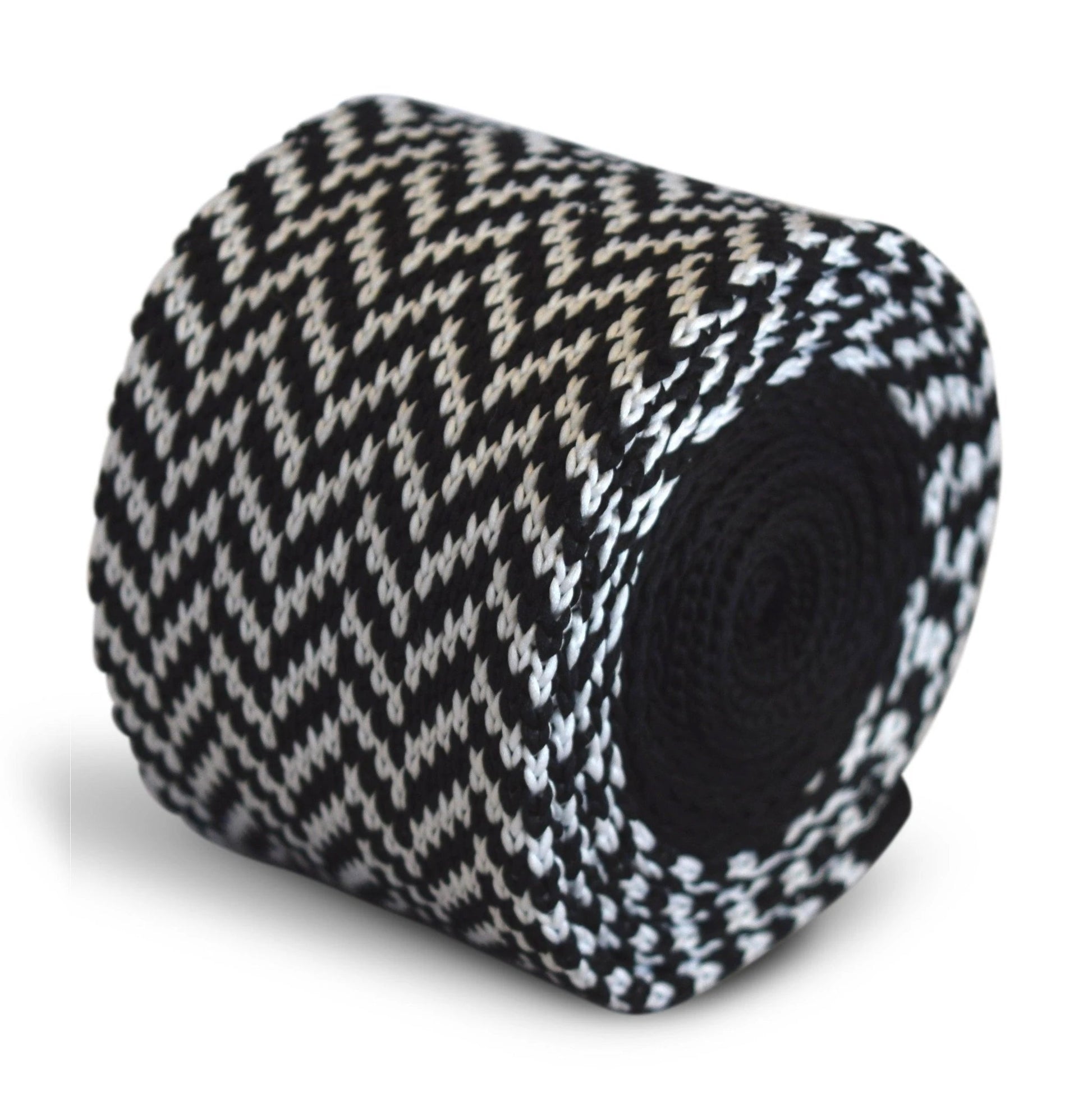 black and white herringbone knitted tie by Frederick Thomas Handmade Mens Ties