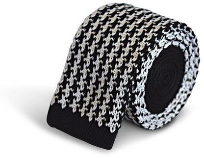 black and white dogstooth knitted tie by Frederick Thomas Handmade Mens Ties