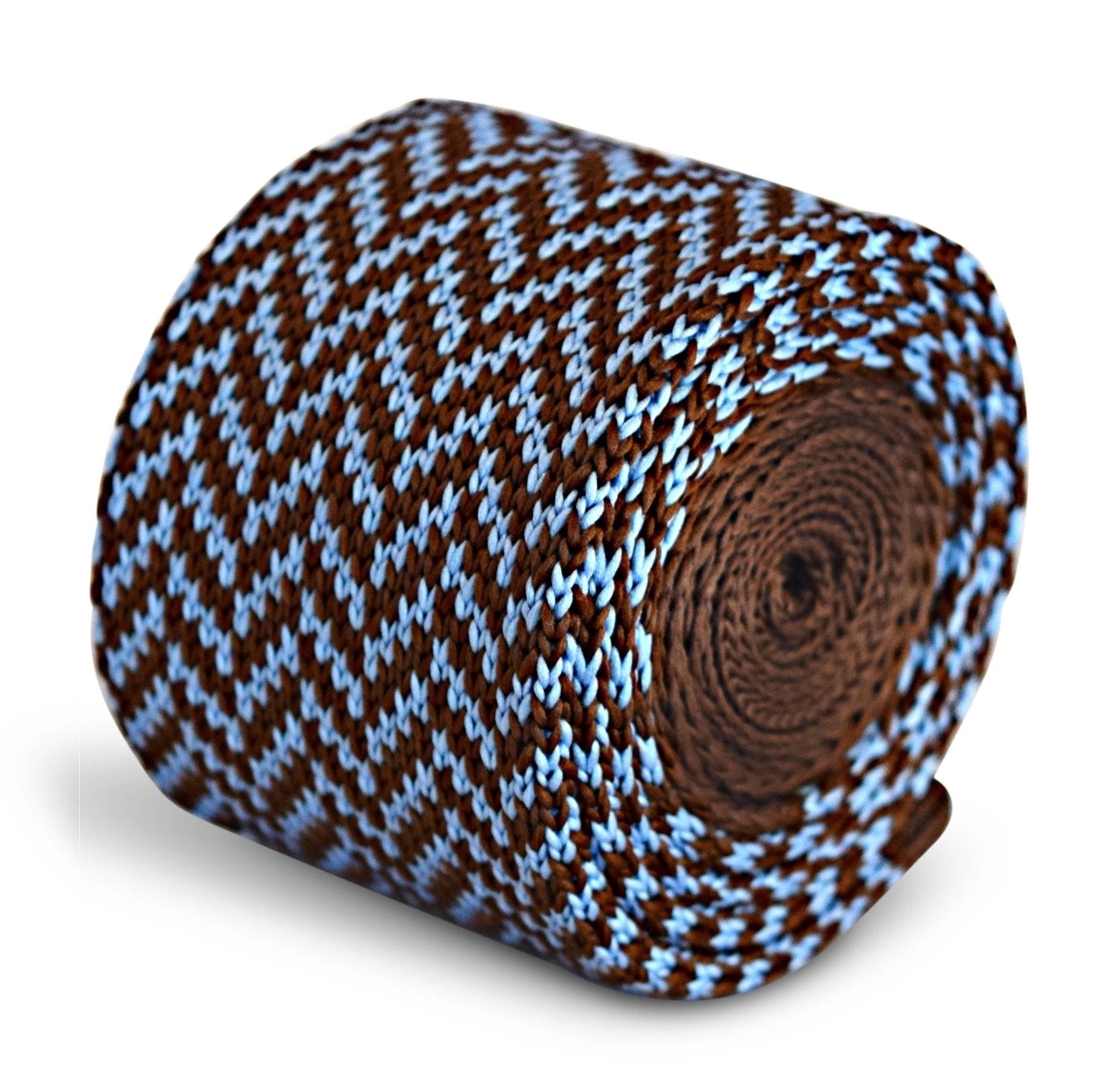 chocolate brown and light blue knitted tie by Frederick Thomas Handmade Mens Ties