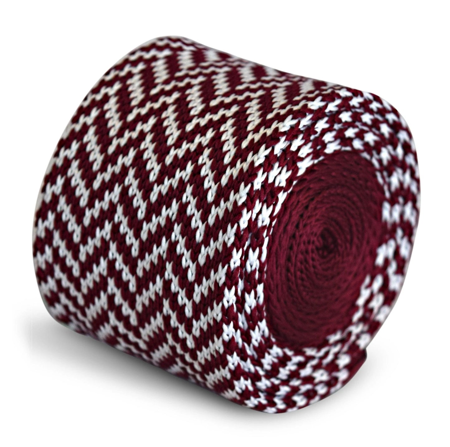 maroon and white herringbone knitted tie by Frederick Thomas Handmade Mens Ties