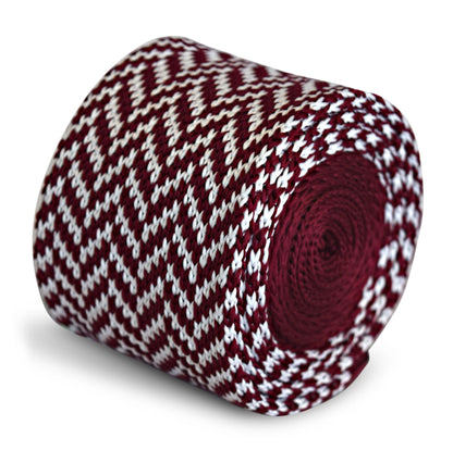 maroon and white herringbone knitted tie by Frederick Thomas Handmade Mens Ties
