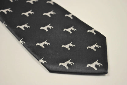 black tie with white dog silhouette design by Frederick Thomas Handmade Mens Ties