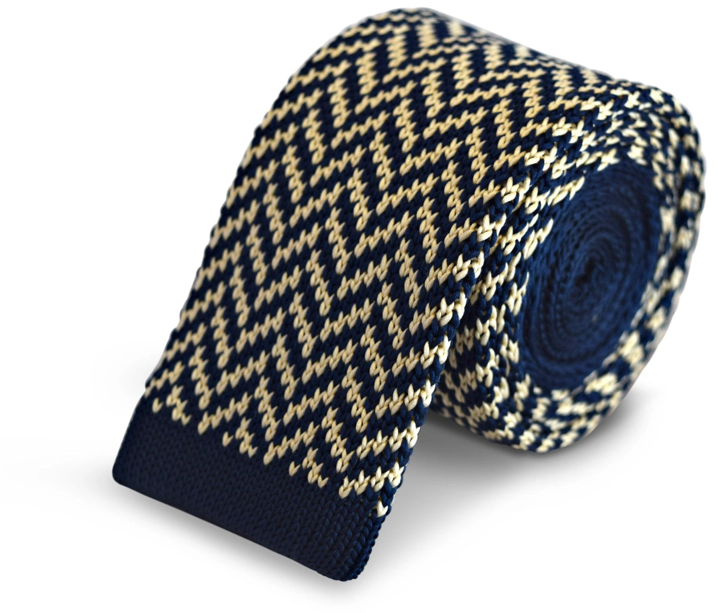 navy blue and ivory cream herringbone knitted tie by Frederick Thomas Handmade Mens Ties