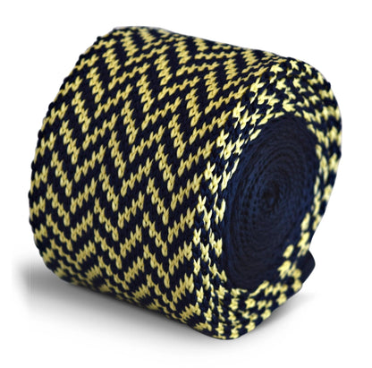 navy blue and yellow herringbone knitted tie by Frederick Thomas Handmade Mens Ties