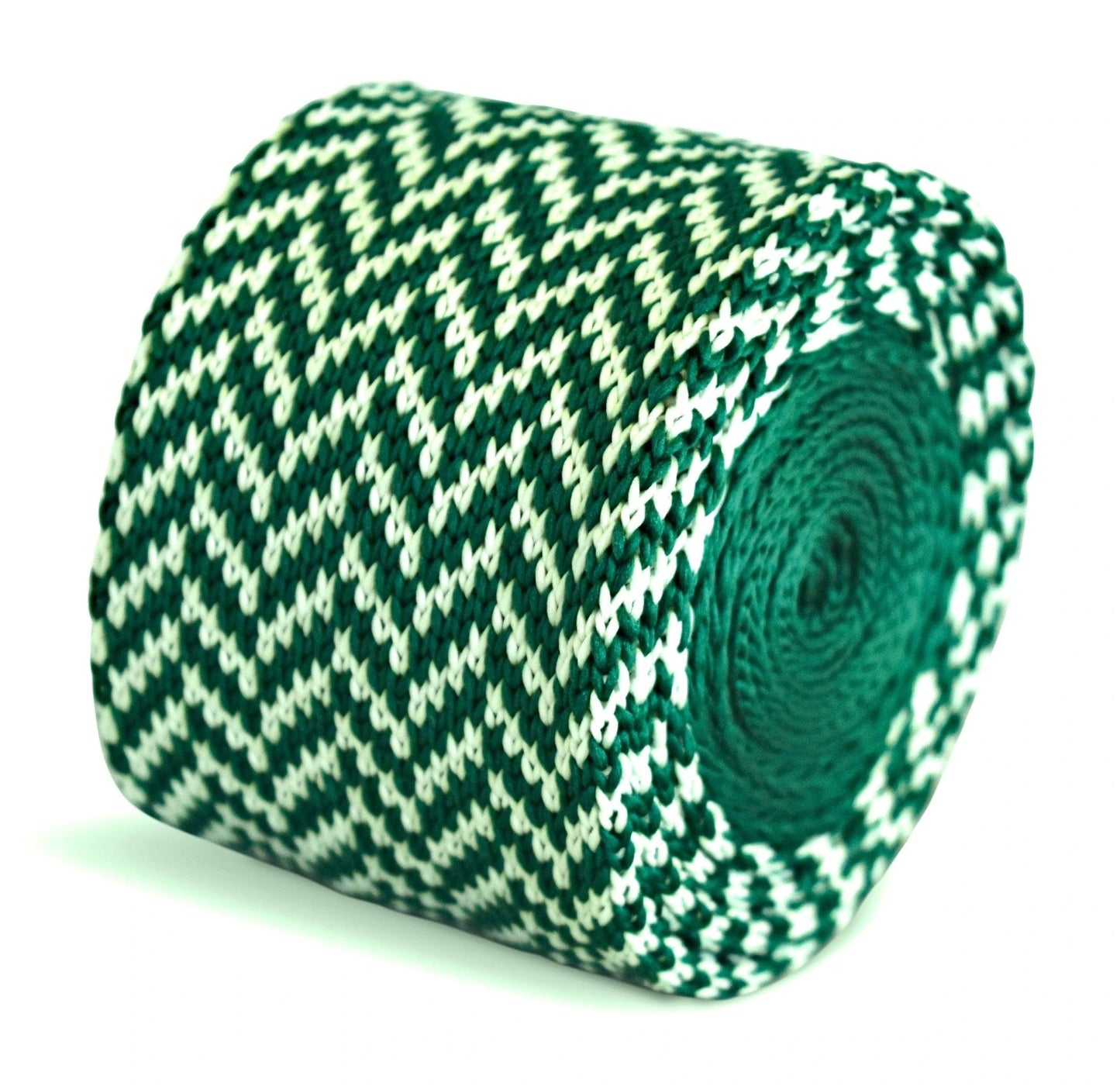 green and white herringbone knitted tie by Frederick Thomas Handmade Mens Ties
