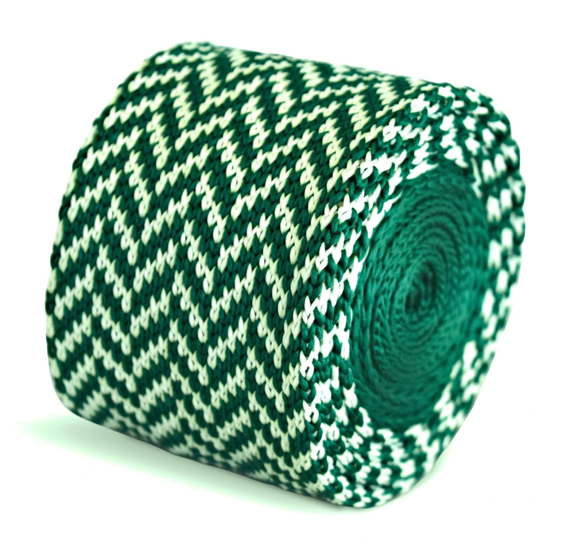 green and white herringbone knitted tie by Frederick Thomas Handmade Mens Ties
