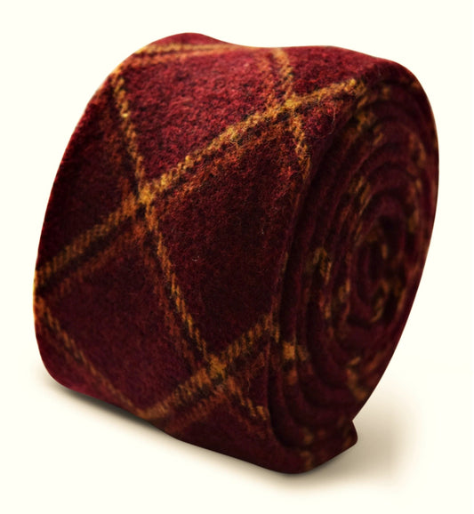 Maroon Checked Slim Wool Tie - Handmade by Frederick Thomas by Frederick Thomas Handmade Mens Ties