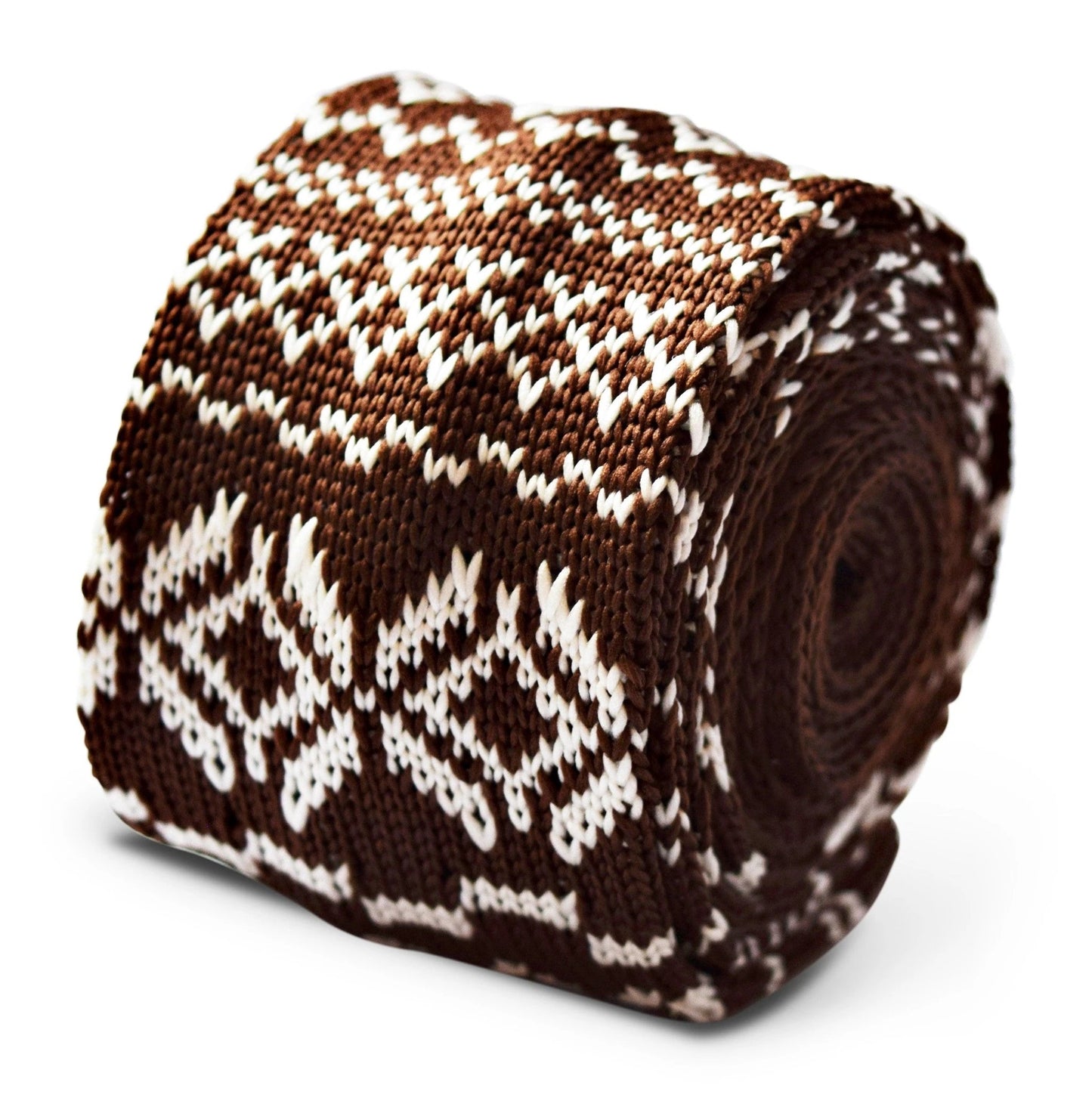 Frederick Thomas Handmade Tie - Brown And White Christmas Jumper Knit Design For Festive Tailoring And Subtle Texture by Frederick Thomas Handmade Mens Ties