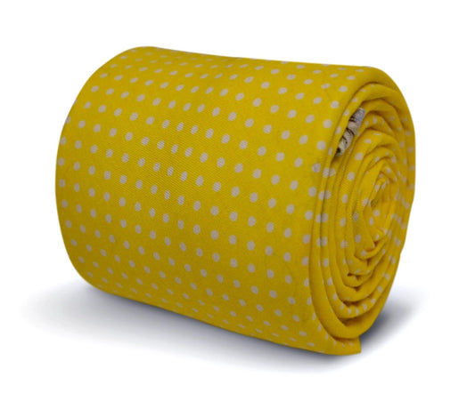 bright lemon yellow and white pin spot design cotton tie by Frederick Thomas Handmade Mens Ties