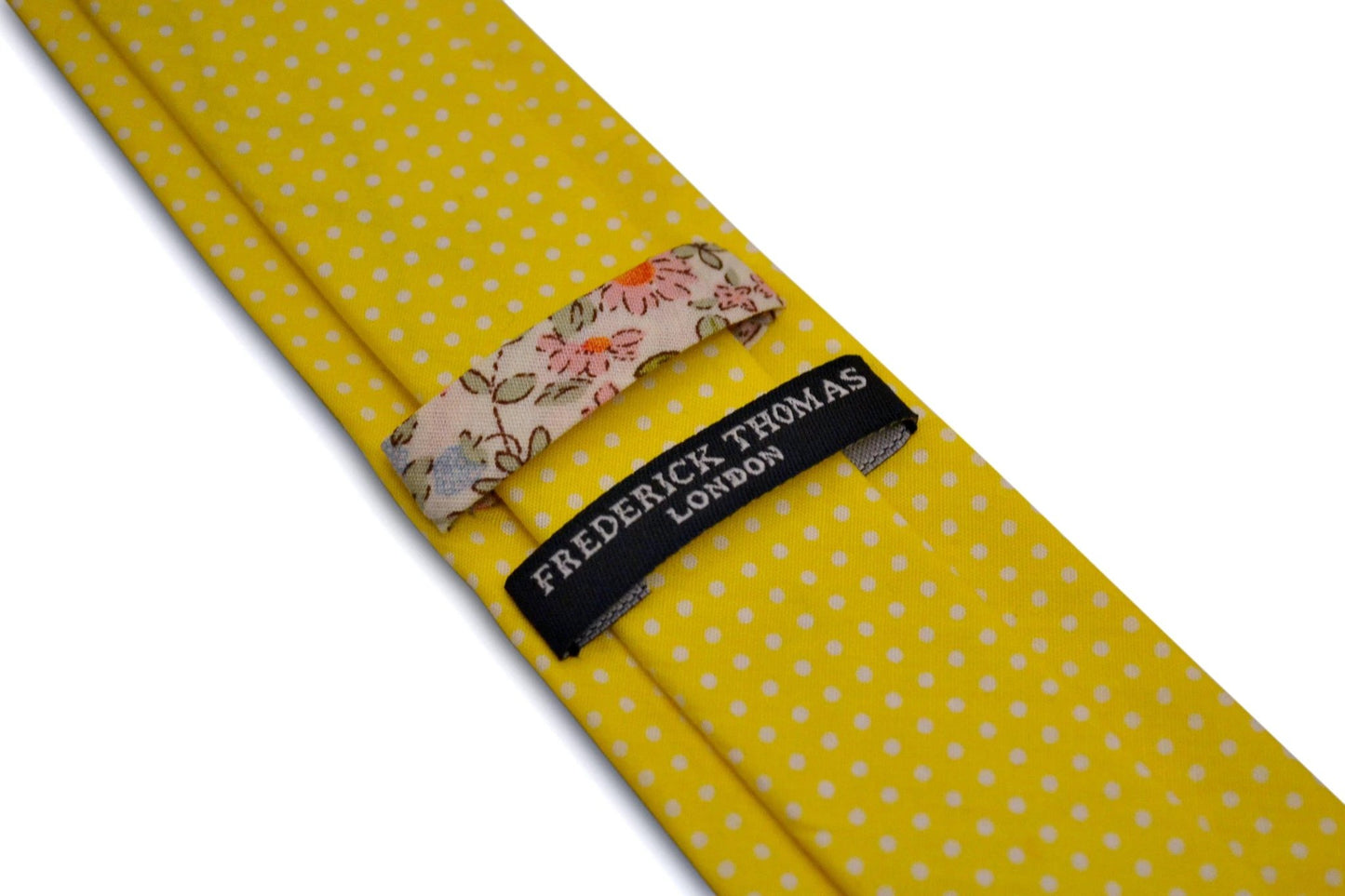 bright lemon yellow and white pin spot design cotton tie by Frederick Thomas Handmade Mens Ties