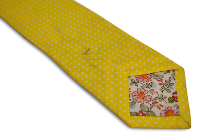 bright lemon yellow and white pin spot design cotton tie by Frederick Thomas Handmade Mens Ties