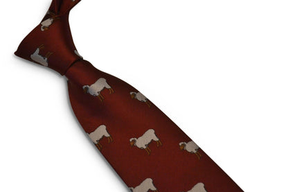 maroon tie with sheep embroidered design by Frederick Thomas Handmade Mens Ties