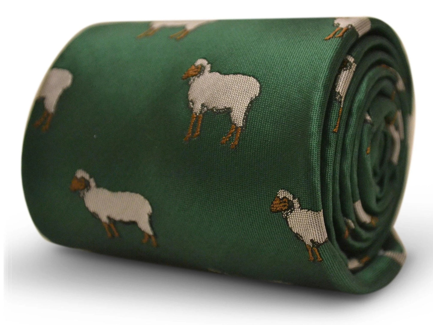 green tie with sheep embroidered design by Frederick Thomas Handmade Mens Ties