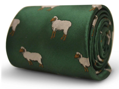green tie with sheep embroidered design by Frederick Thomas Handmade Mens Ties